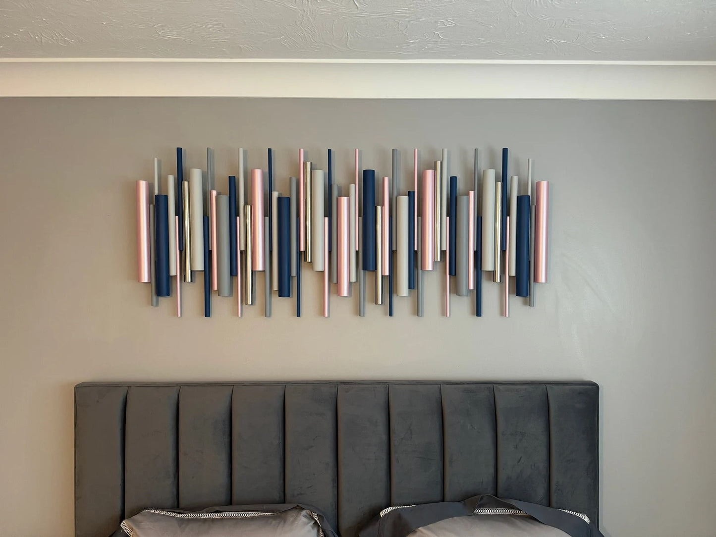 Dusk – Deep Blue, Soft Pink & Grey Wood Wall Art | Handmade 3D Wall Sculpture