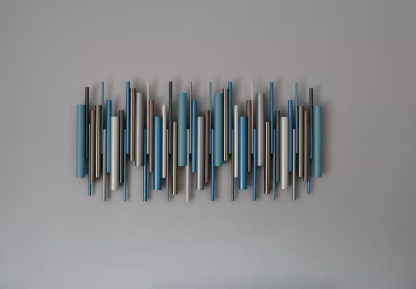 Cascade – Metallic Blue & Silver Wood Wall Art | Handmade 3D Wall Sculpture