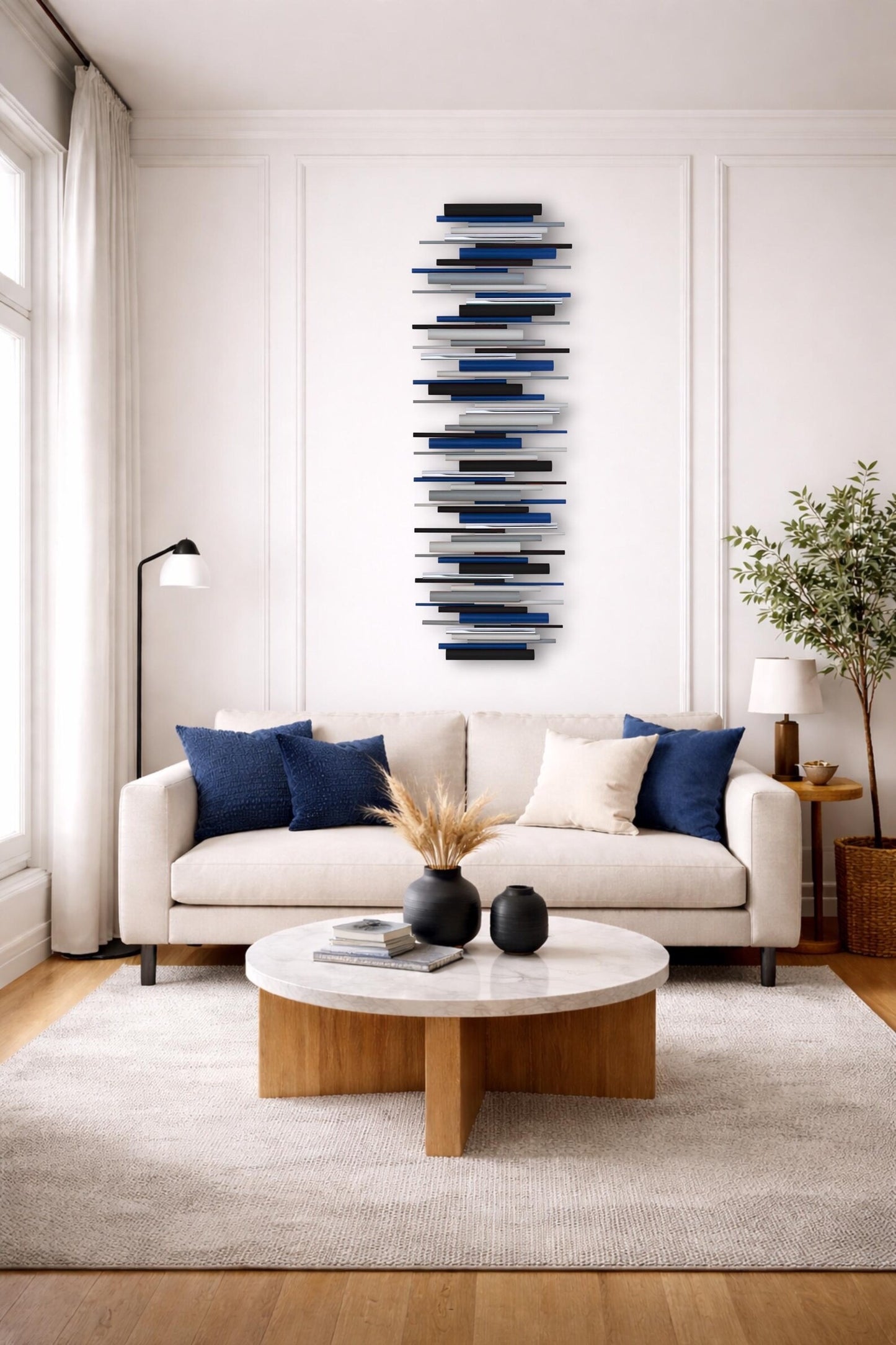 Harbour – Blue Black Grey Wood Wall Art | Handmade 3D Wall Sculpture