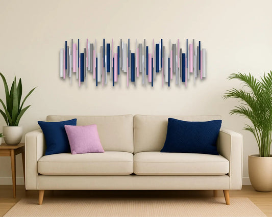 Dusk – Deep Blue, Soft Pink & Grey Wood Wall Art | Handmade 3D Wall Sculpture