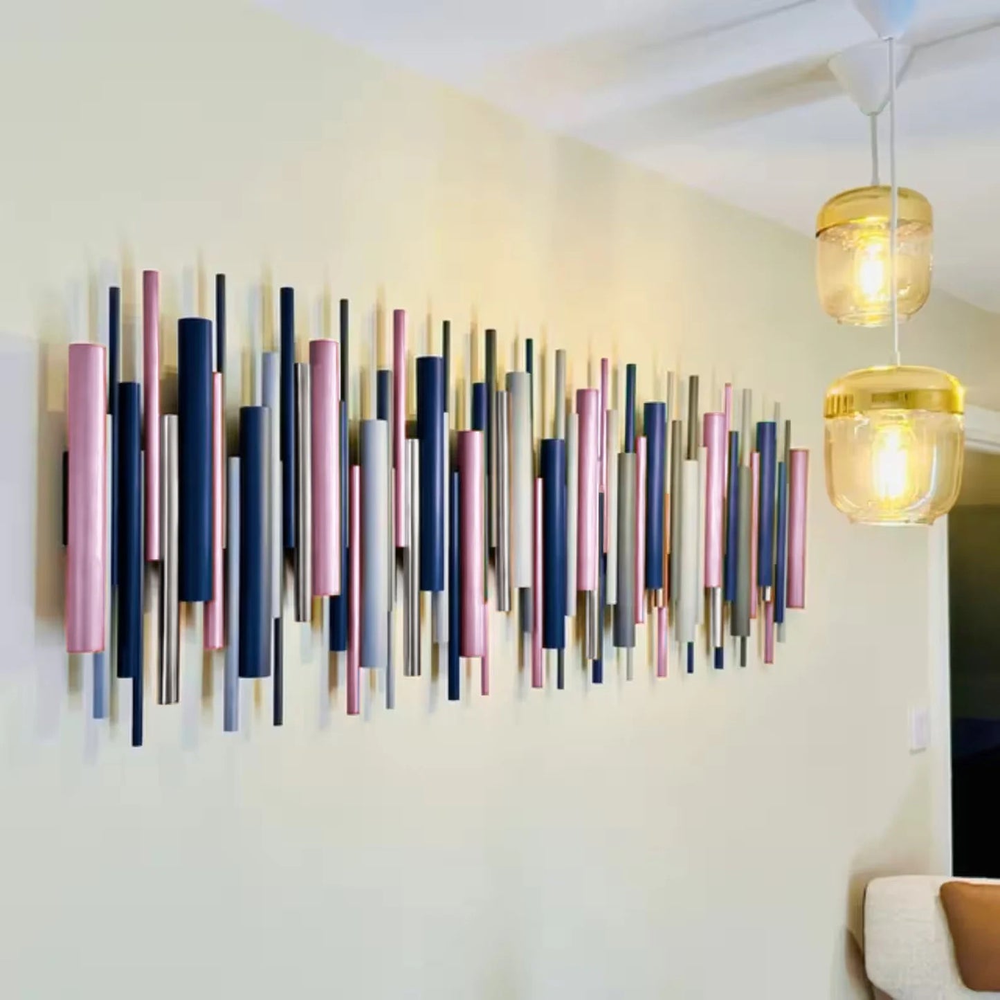 Dusk – Deep Blue, Soft Pink & Grey Wood Wall Art | Handmade 3D Wall Sculpture