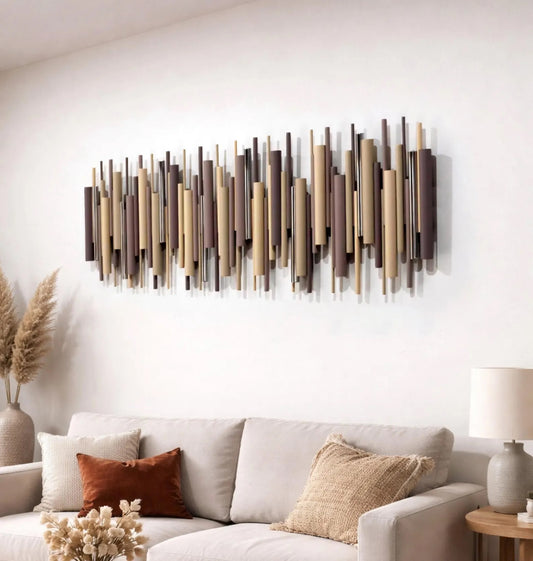 Desert Rhythm – Neutral Cylindrical Wood Wall Art | Handmade 3D Wall Sculpture