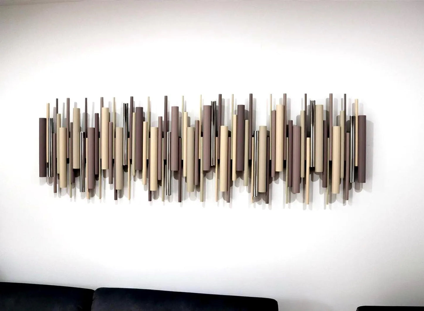 Desert Rhythm – Neutral Cylindrical Wood Wall Art | Handmade 3D Wall Sculpture