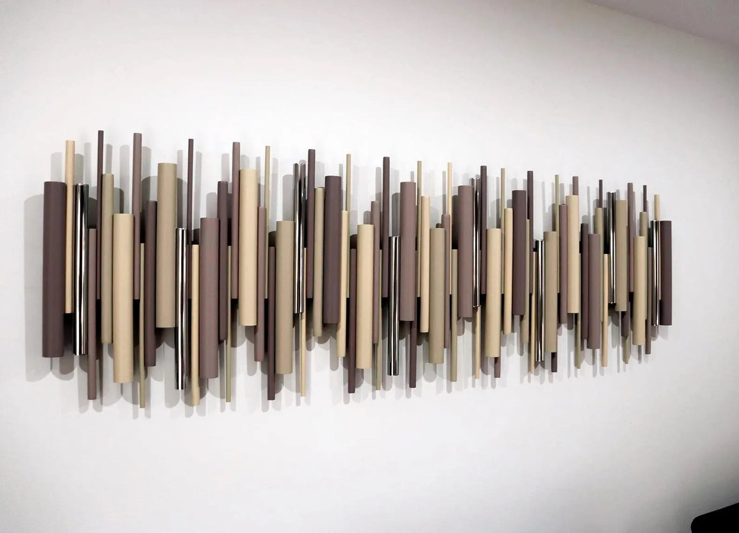 Desert Rhythm – Neutral Cylindrical Wood Wall Art | Handmade 3D Wall Sculpture