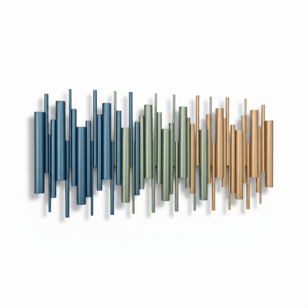 Azure metallic blue, sage and champagne gold geometric wood wall art – Berties Blocks