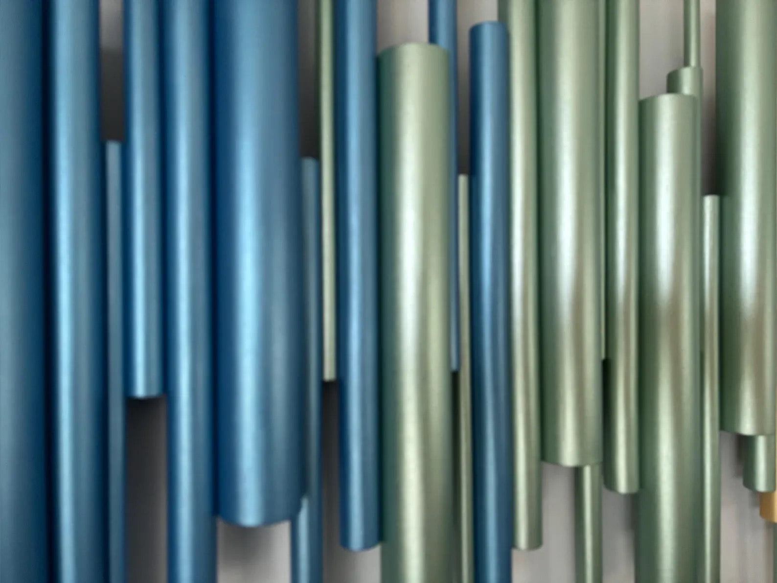 Azure wall art detail showing metallic blue and champagne gold wooden dowels – Berties Blocks