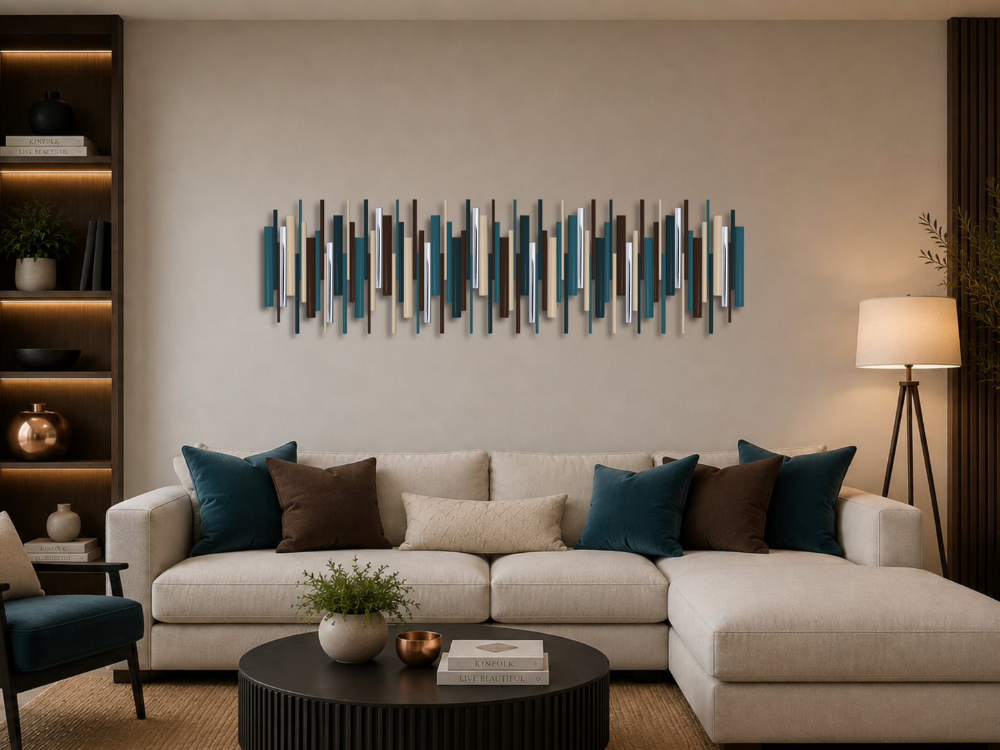 Lagoon – Beige, Petrol, Teal & Brown Wood Wall Art | Handmade 3D Wall Sculpture