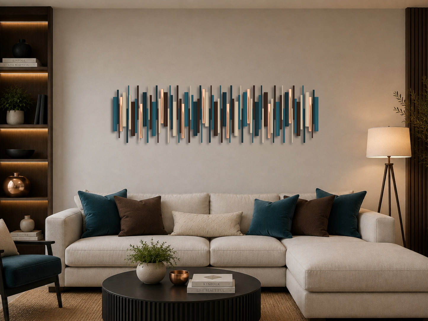 Lagoon – Beige, Petrol, Teal & Brown Wood Wall Art | Handmade 3D Wall Sculpture