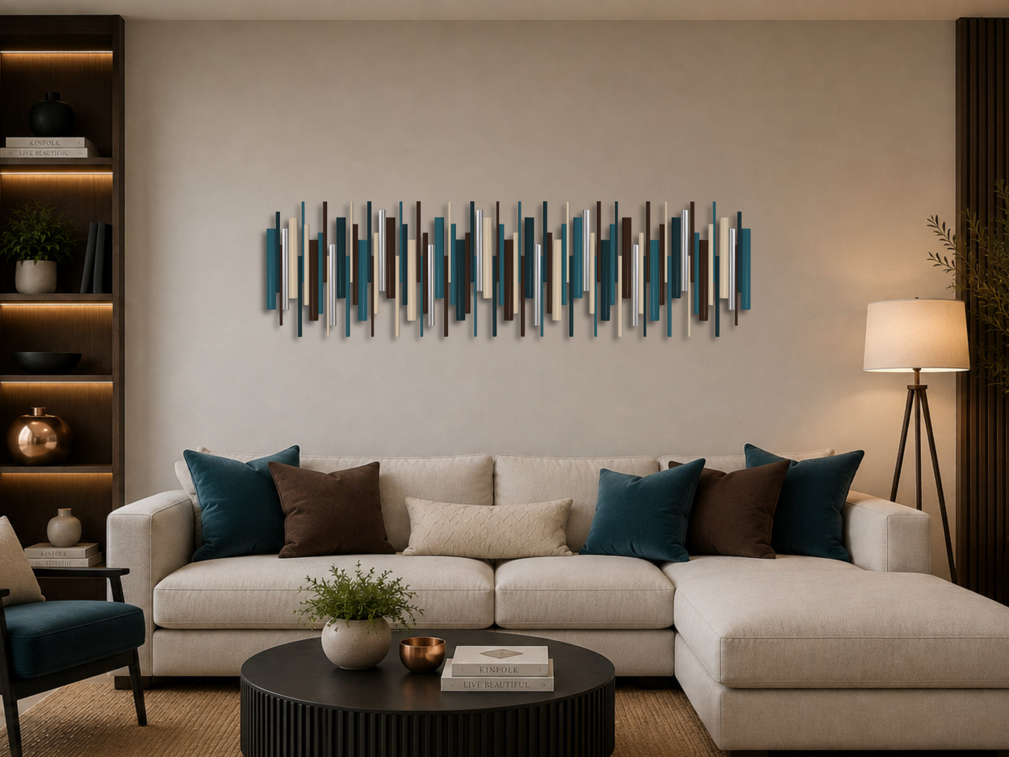 Lagoon – Beige, Petrol, Teal & Brown Wood Wall Art | Handmade 3D Wall Sculpture