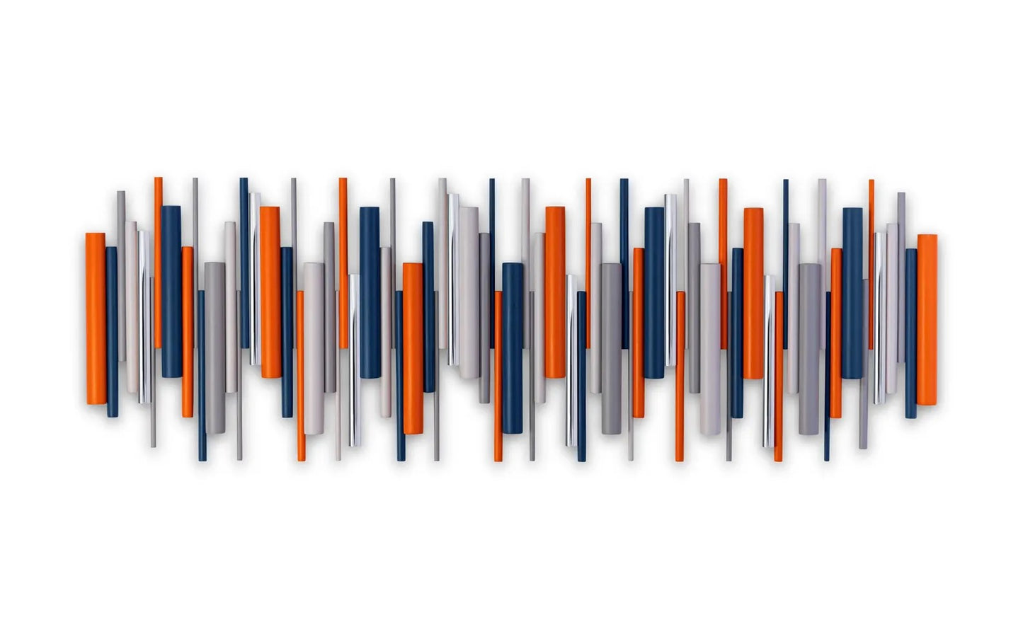 Solstice orange and blue geometric wooden dowel wall art with chrome accents – Berties Blocks