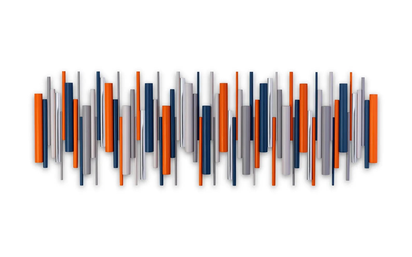 Solstice orange and blue geometric wooden dowel wall art with chrome accents – Berties Blocks