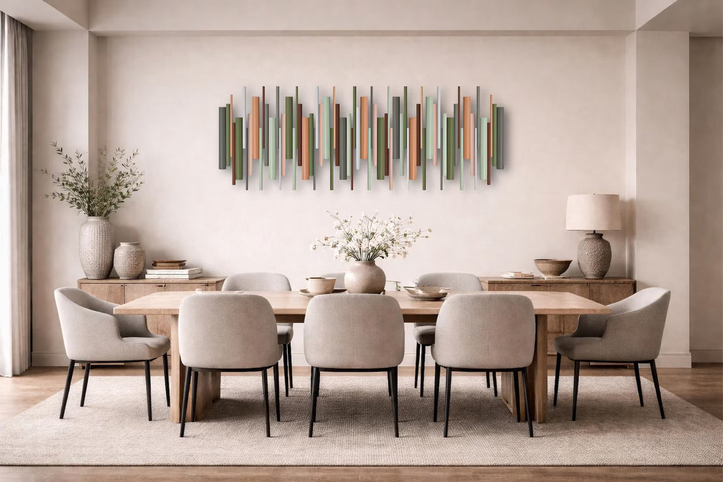 Terrain handmade wood wall art in contemporary dining room interior – Berties Blocks