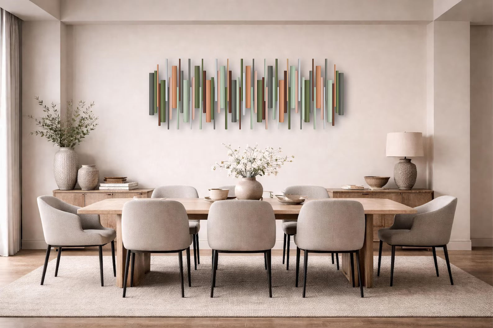 Terrain handmade wood wall art in contemporary dining room interior – Berties Blocks