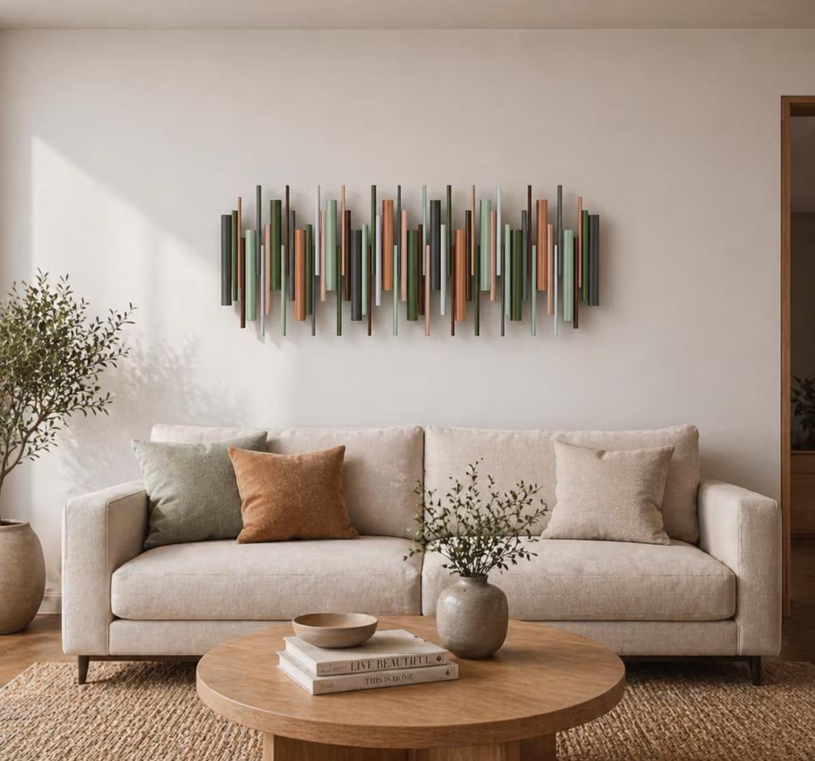 Terrain earth tone wall art sculpture in neutral living room – Berties Blocks