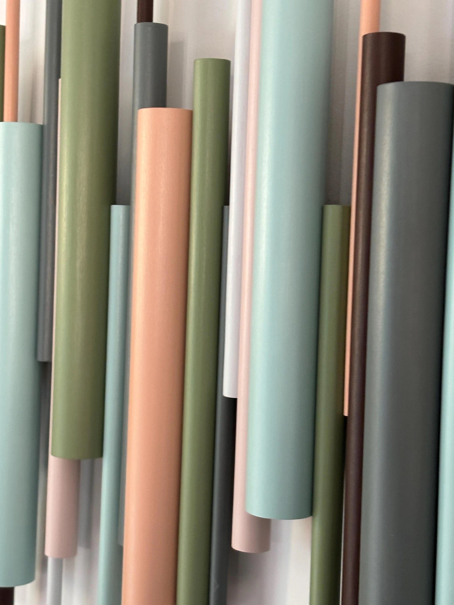 Terrain wall art close up detail showing neutral and pastel tone wooden dowels – Berties Blocks