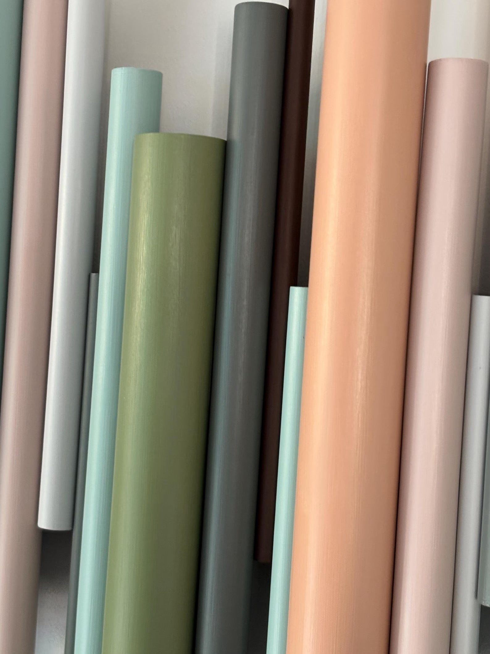 Terrain wall art close up detail showing sage and olive green wooden dowels – Berties Blocks