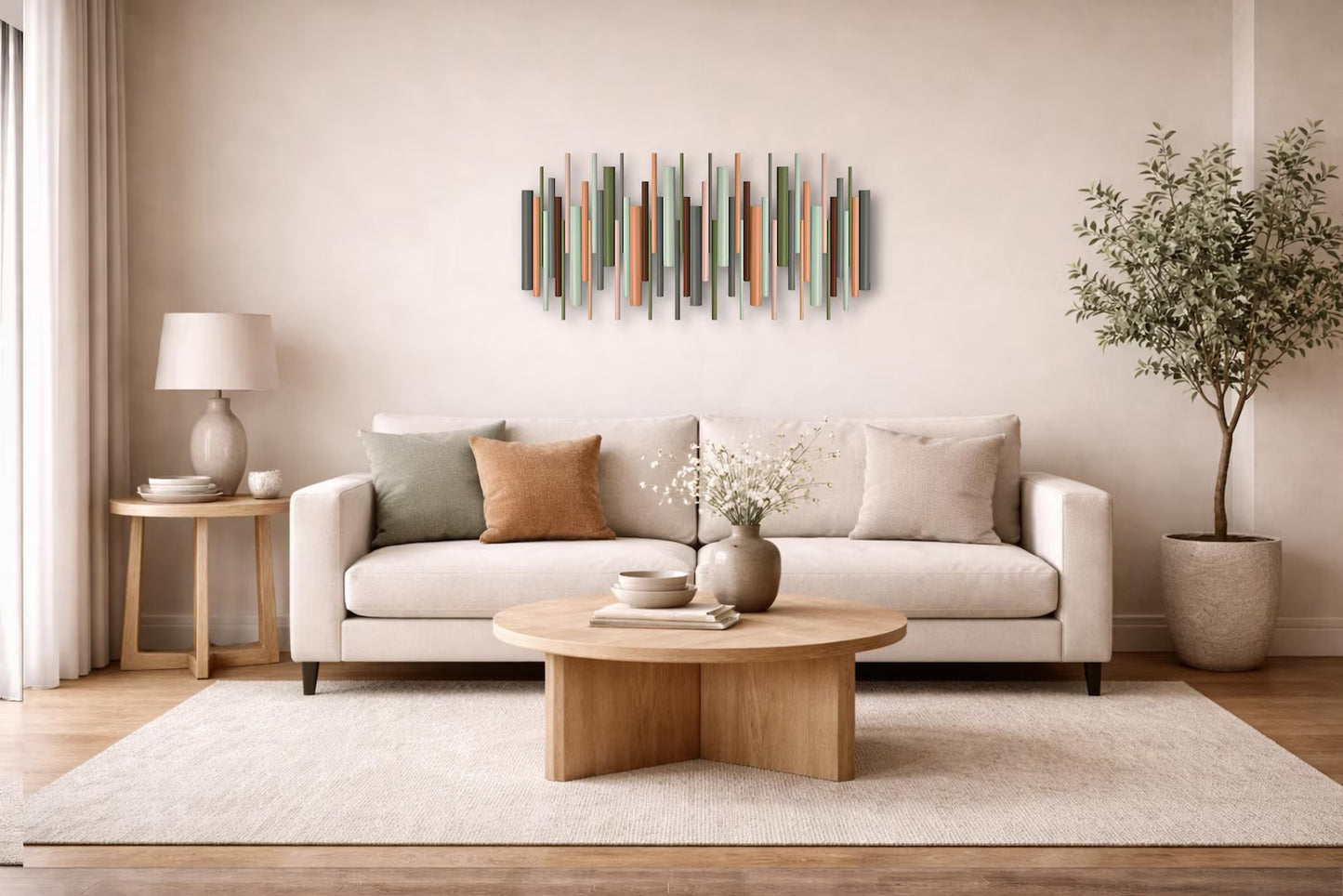 Terrain earth tone wood wall art sculpture in living room setting – Berties Blocks